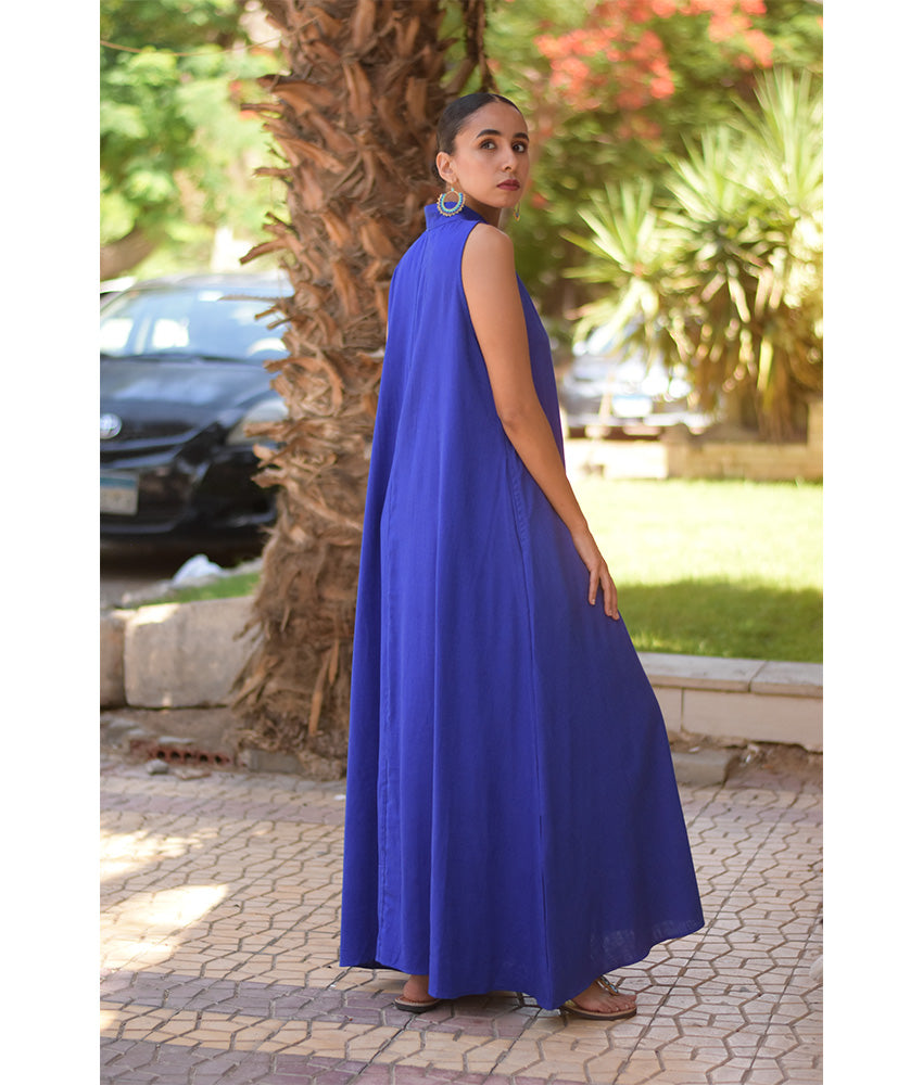 Electric blue Linen Japanese Dress made in Egypt & available in Jozee boutique