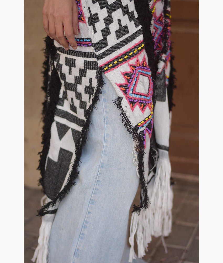 Black & White Beaded Kimono Handmade in Egypt & available at Jozee Boutique