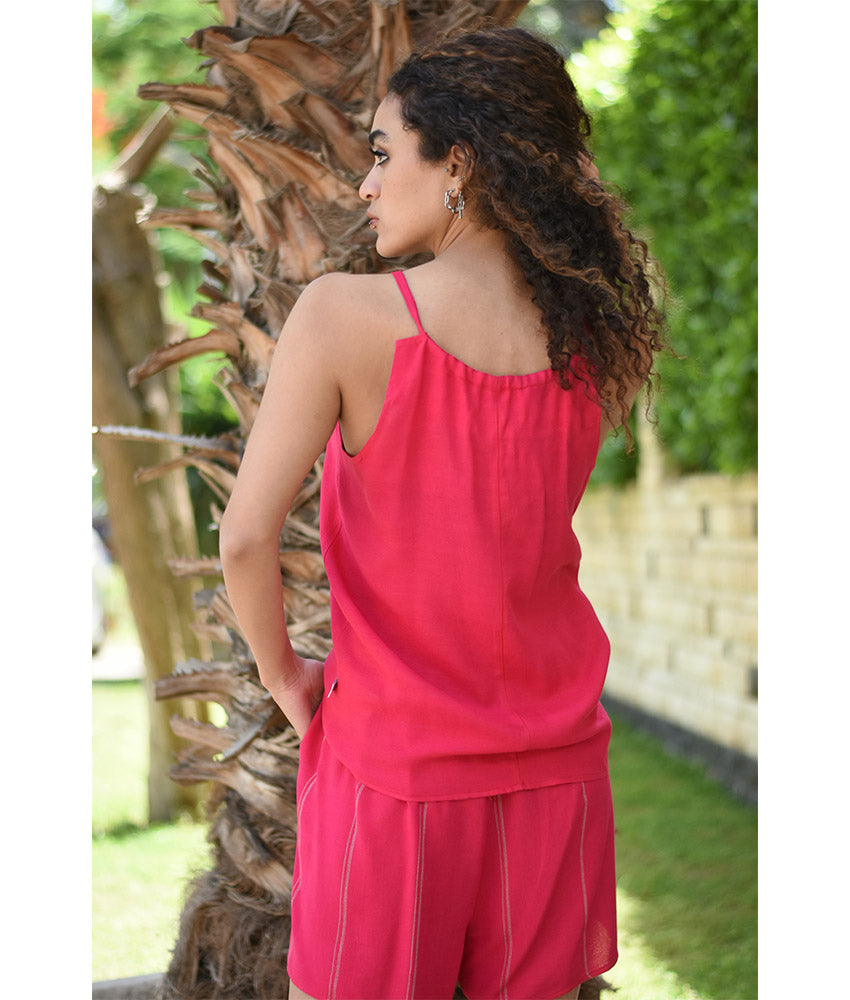Fuchsia & Beige Adjustable Viscose Shorts handmade in Egypt & available in Jozee boutique