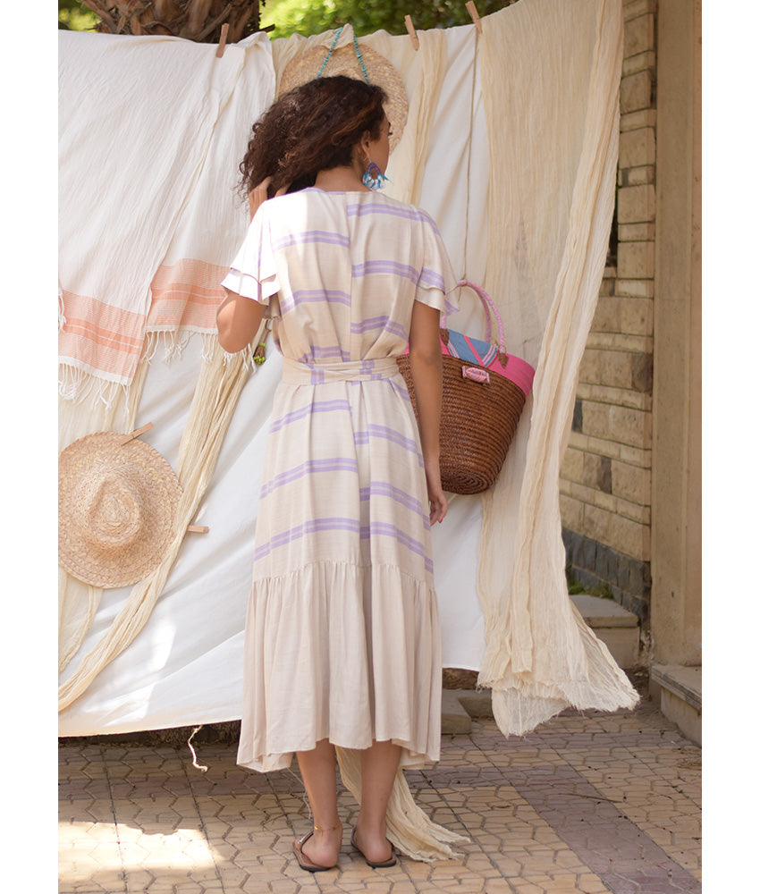 Beige & Purple Handwoven Spiral Dress handmade in Egypt & available at Jozee Boutique.