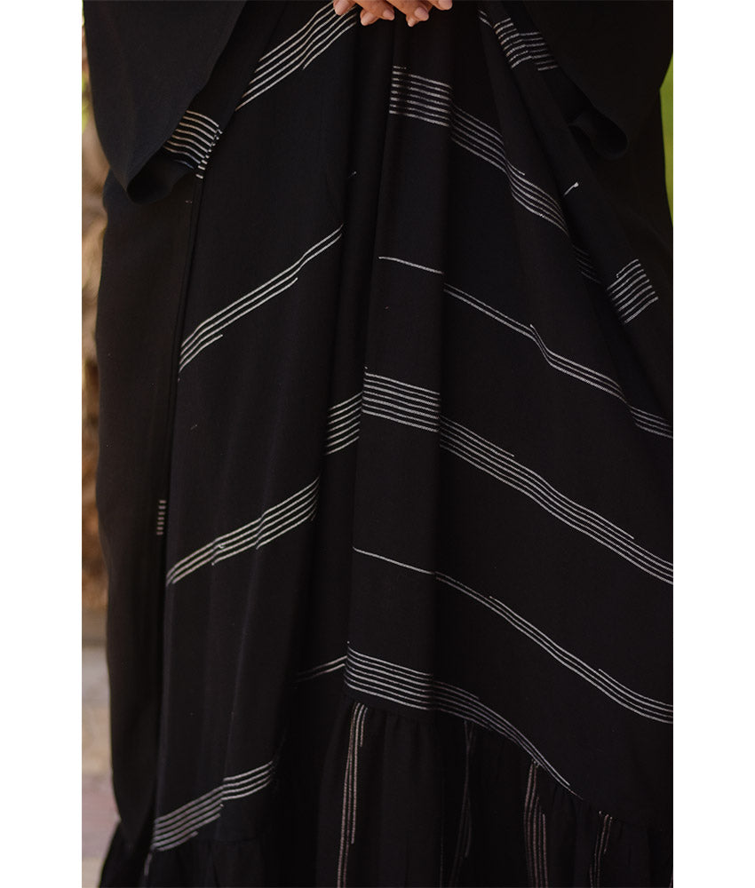 Black Handwoven Ruffle Kaftan handmade in Egypt & available at Jozee boutique
