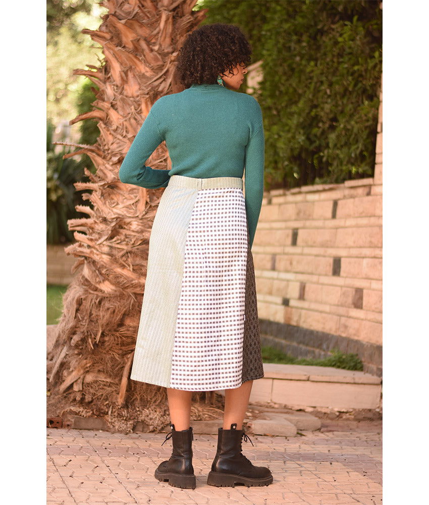 Multicolored Silk and Cotton Loom Woven Midi Wrap Skirt handmade in Egypt & available at Jozee Boutique.