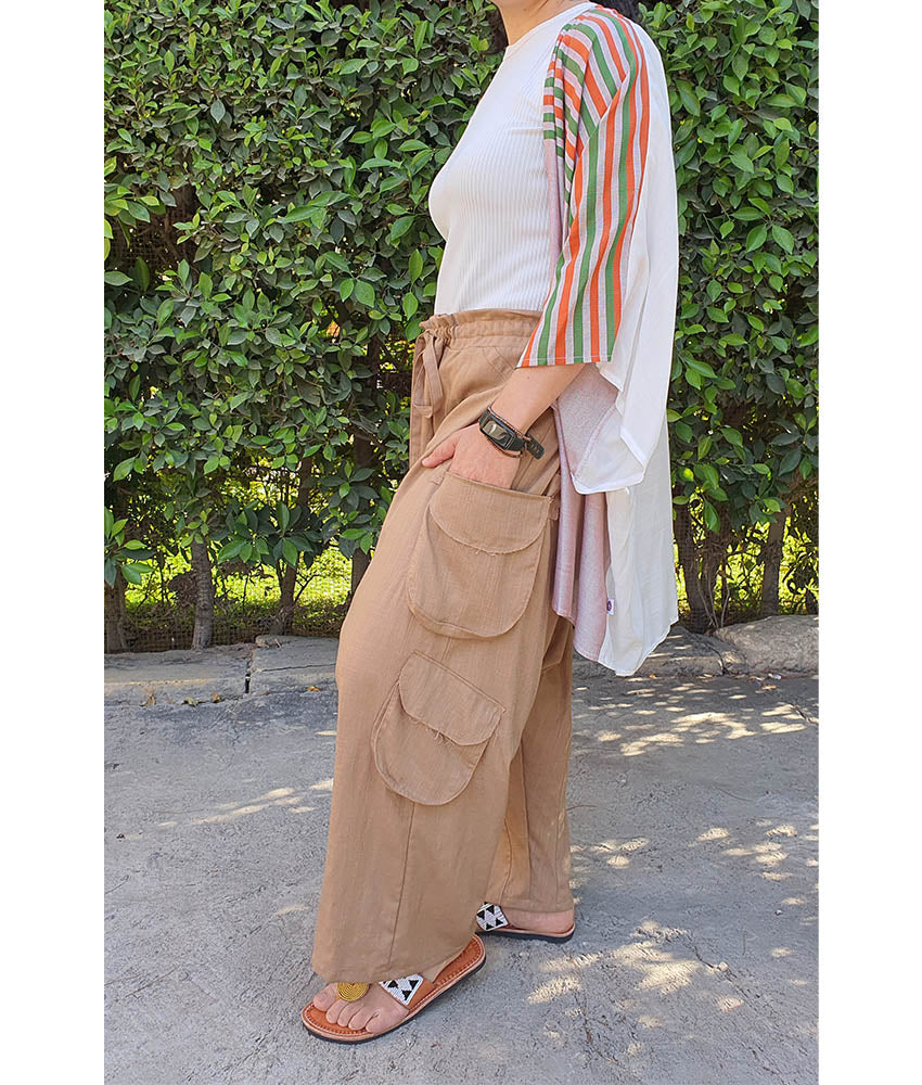 Dark Beige Linen Baggy Harem Pants handmade in Egypt & available in Jozee Boutique