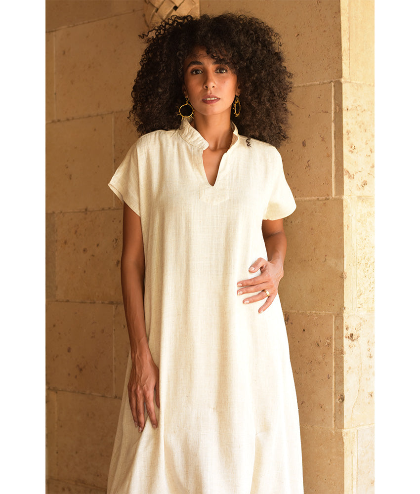 Off White Linen Adjustable Dress