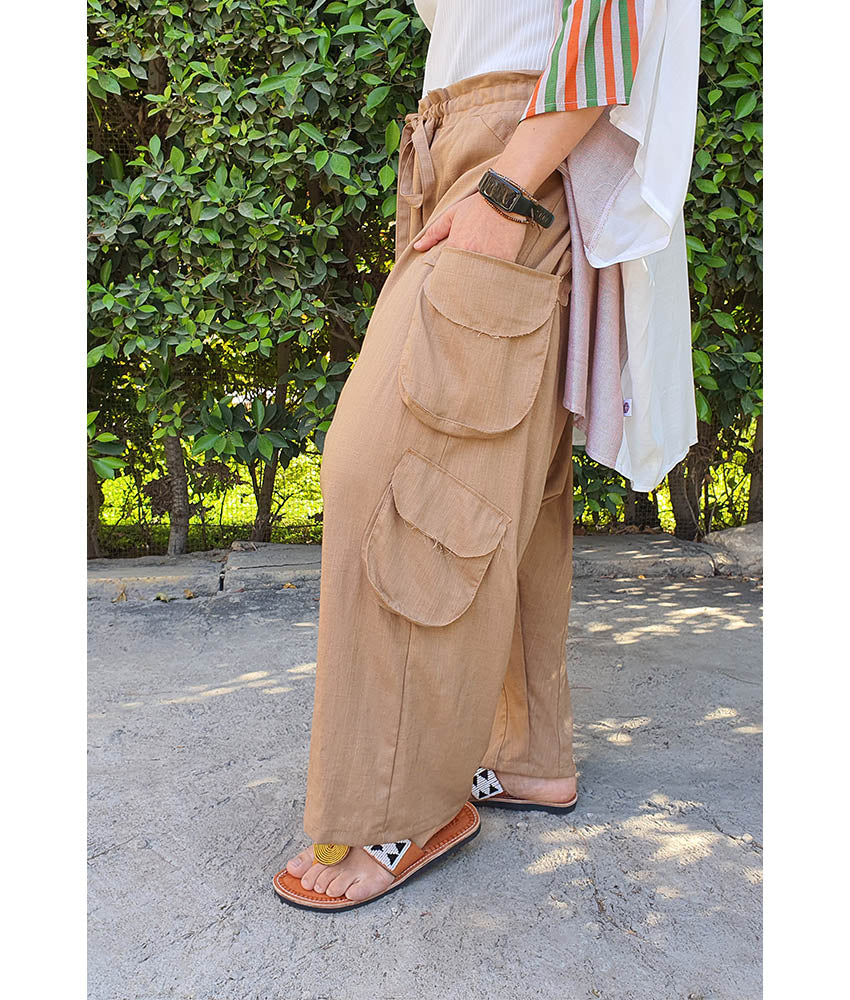 Dark Beige Linen Baggy Harem Pants handmade in Egypt & available in Jozee Boutique