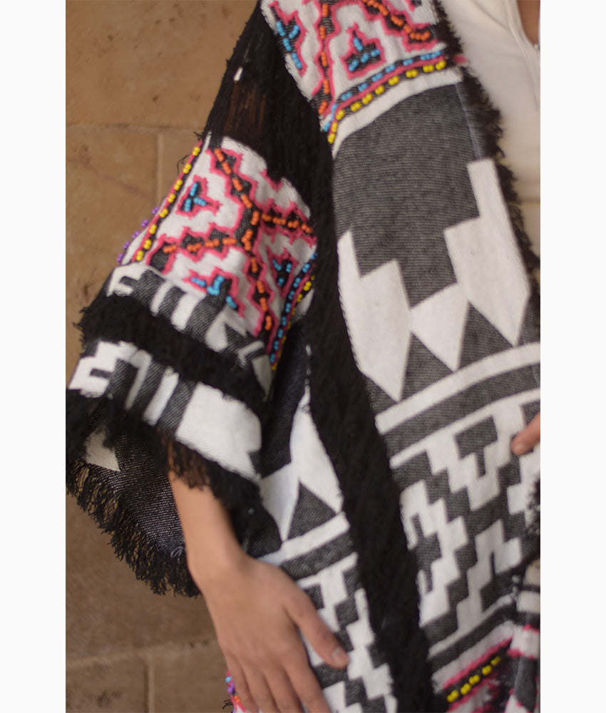 Black & White Beaded Kimono Handmade in Egypt & available at Jozee Boutique