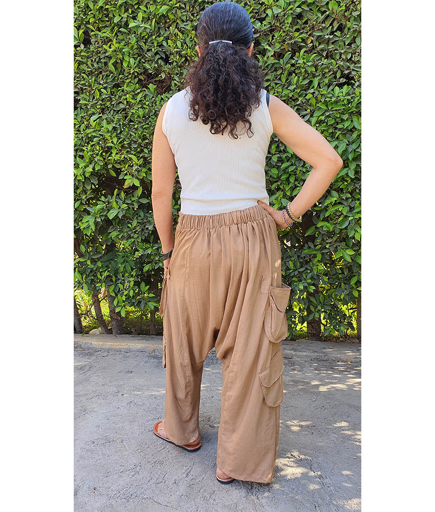 Dark Beige Linen Baggy Harem Pants handmade in Egypt & available in Jozee Boutique