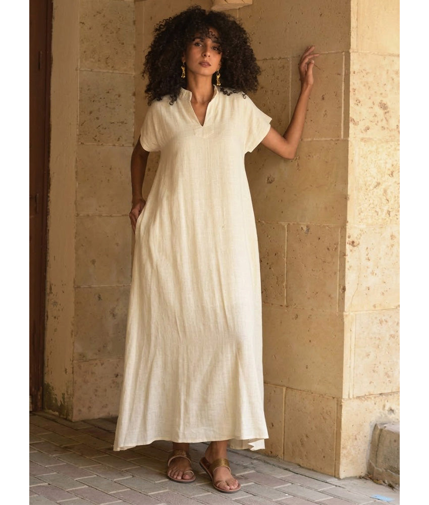 Off White Linen Adjustable Dress
