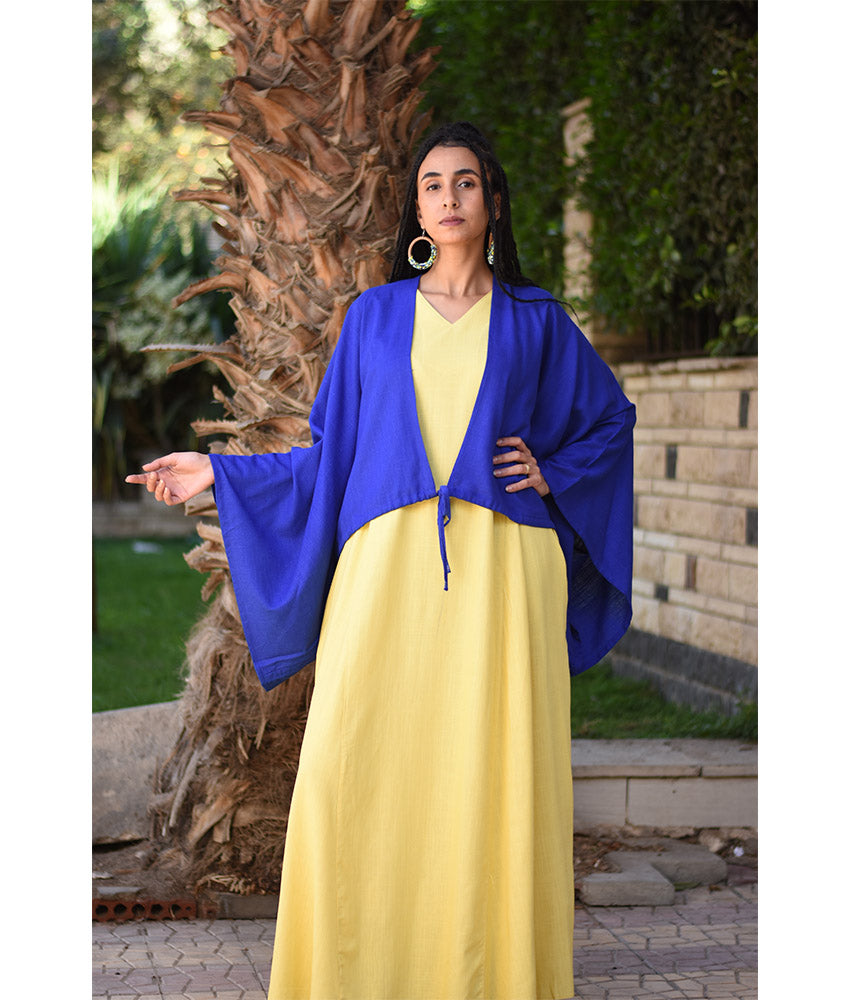 Electric Blue Linen Bolero made in Egypt & available at Jozee Boutique.