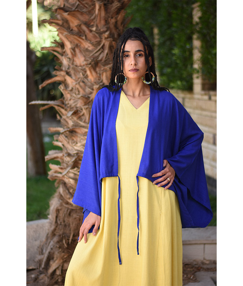Electric Blue Linen Bolero made in Egypt & available at Jozee Boutique.