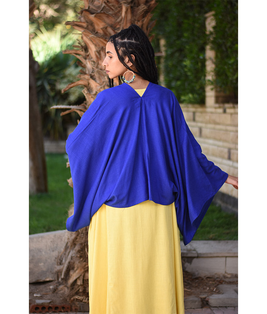Electric Blue Linen Bolero made in Egypt & available at Jozee Boutique.