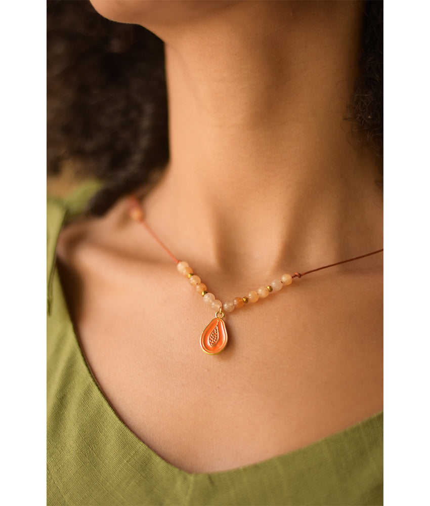 Orange Beaded Necklace handmade in Egypt & available at Jozee Boutique.