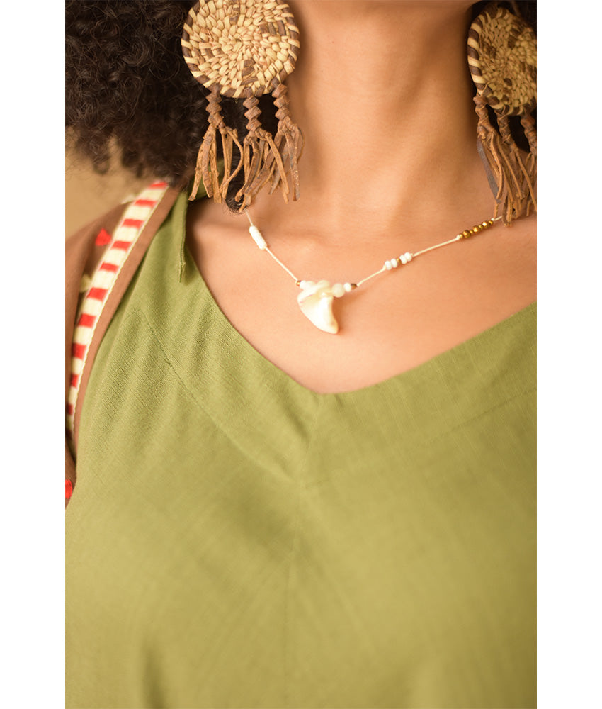 Ivory white & gold Beaded Necklace handmade in Egypt & available at Jozee Boutique.