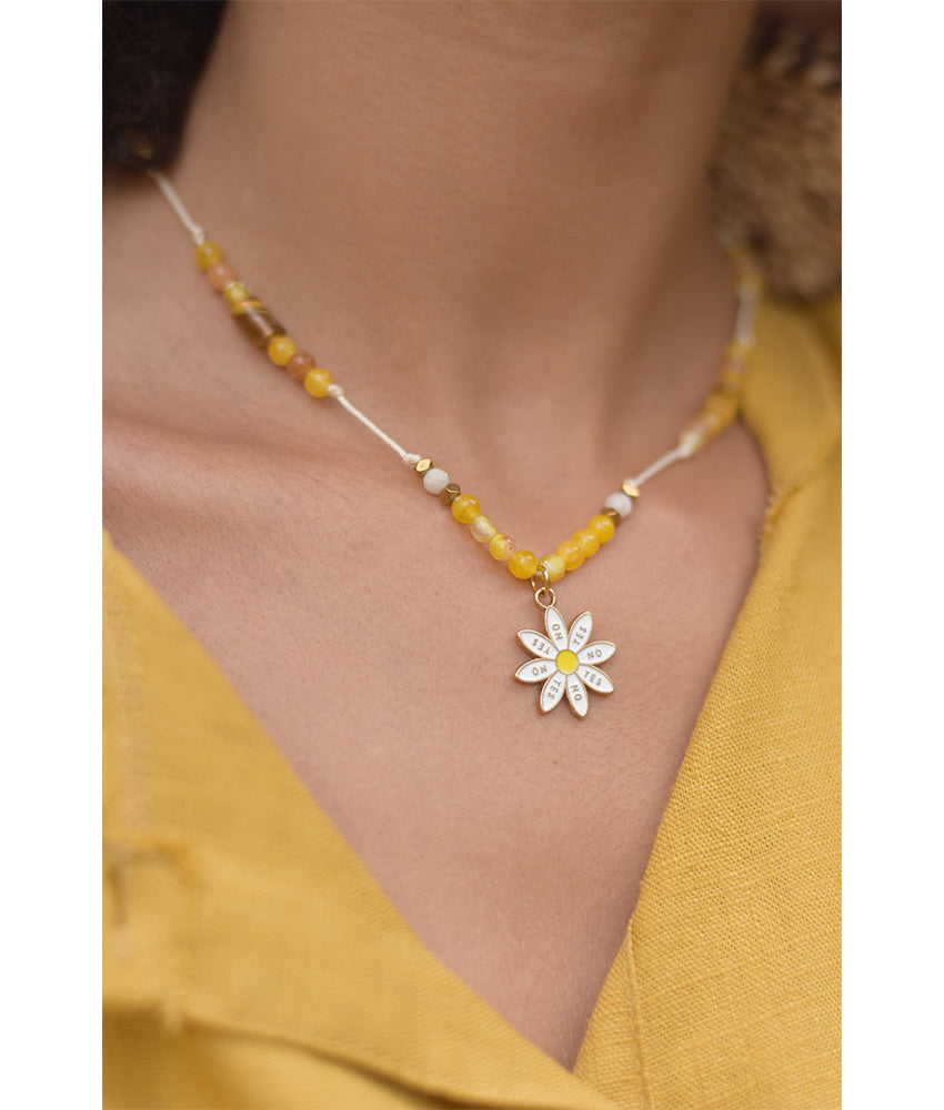 Yellow & white Beaded Necklace handmade in Egypt & available at Jozee Boutique.