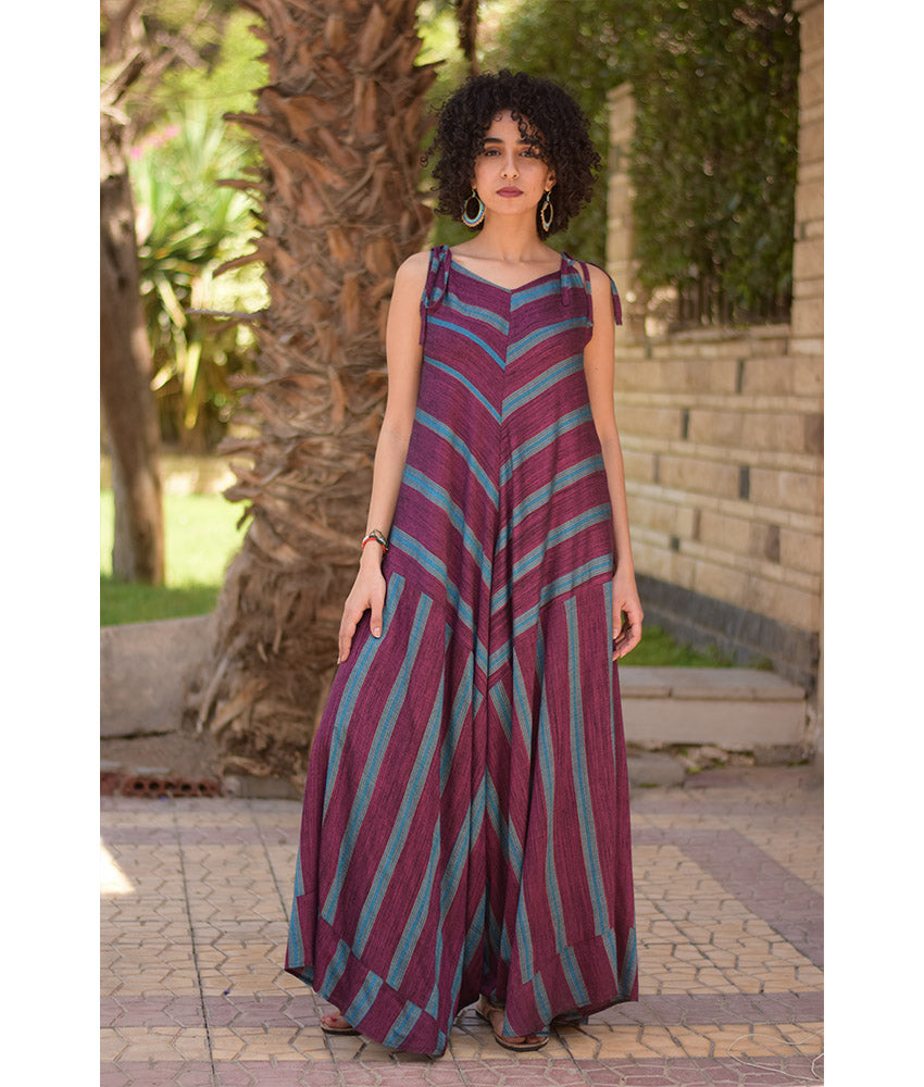 Purple & Baby Blue Flowy Jumpsuit/Dress handmade in Egypt & available at Jozee boutique
