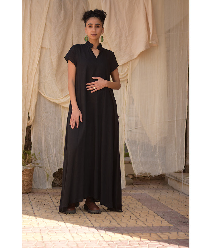Black Linen Japanese Dress made in Egypt & available in Jozee boutique