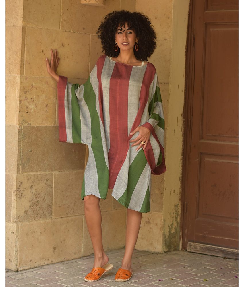 Multicolored Viscose Midi Dress with Inspired Pattern handmade in Egypt & available at Jozee Boutique.
