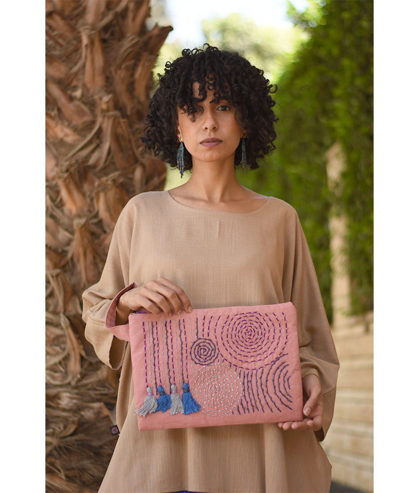 Saumon Embroidered Clutch handmade in Egypt & available at Jozee Boutique.