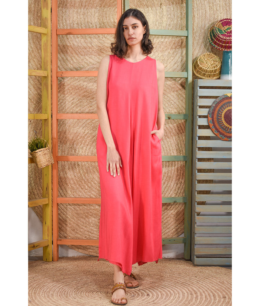 Fuchsia Linen Tent Dress With Side Buttons handmade in Egypt & available at Jozee boutique