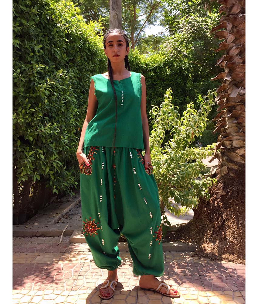 Green Linen Top handmade in Egypt & available in Jozee boutique