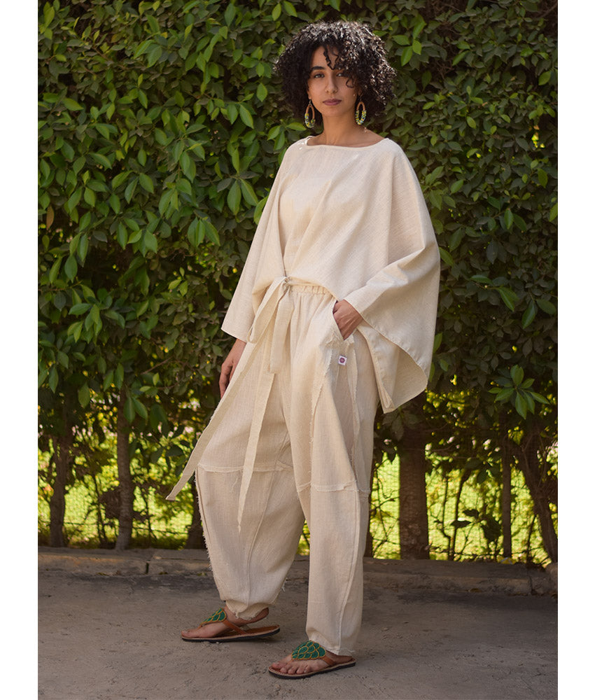Off White Wide Leg Linen Frayed Pants handmade in Egypt & available at Jozee Boutique.