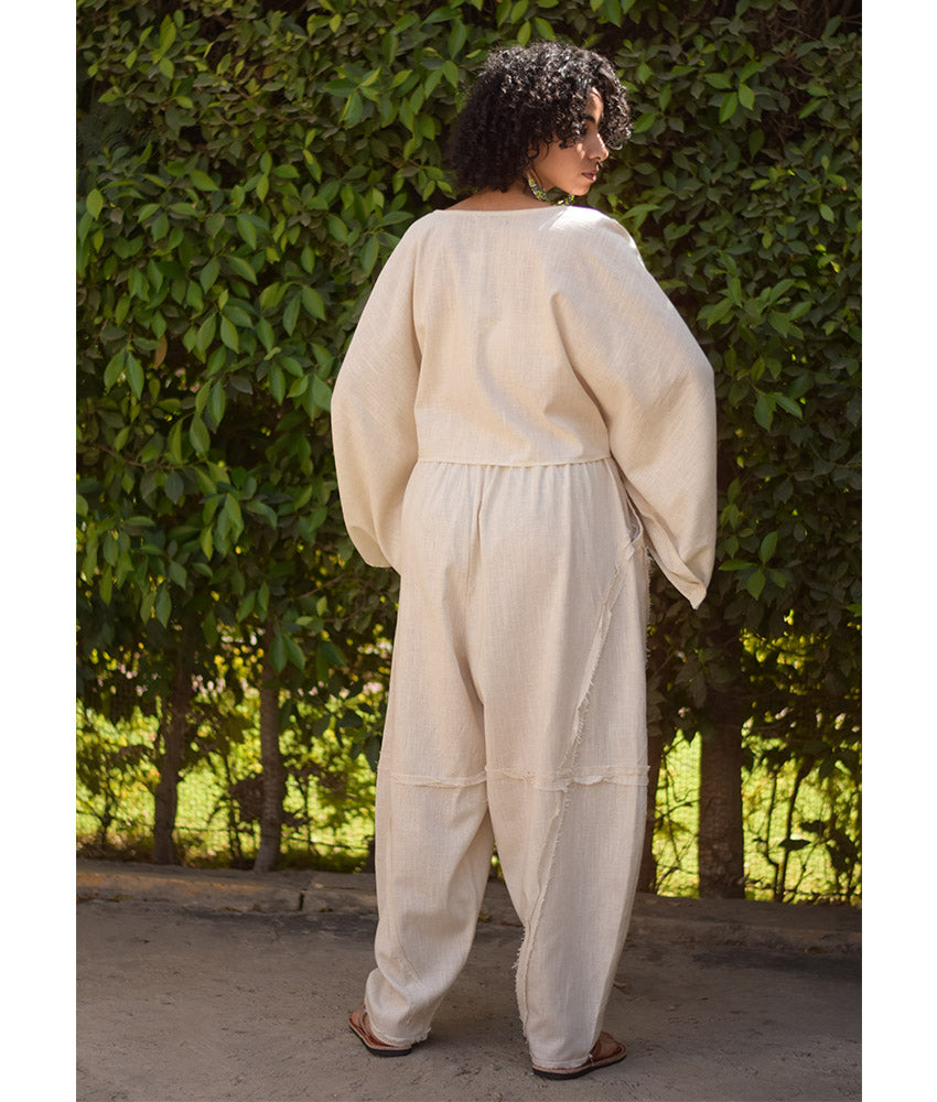 Off White Wide Leg Linen Frayed Pants handmade in Egypt & available at Jozee Boutique.