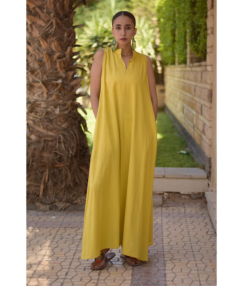 Mustard Linen Japanese Dress made in Egypt & available in Jozee boutique