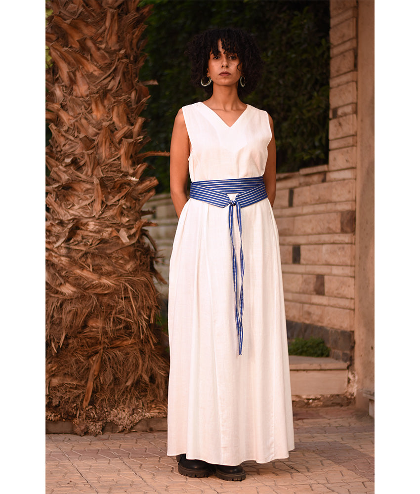 Blue & Silver Silk & Cotton Loom Woven Double Wrap Belt handmade in Egypt and available at Jozee Boutique
