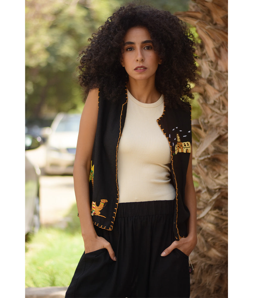 Black Hand Embroideries Linen Vest - Fatoum
