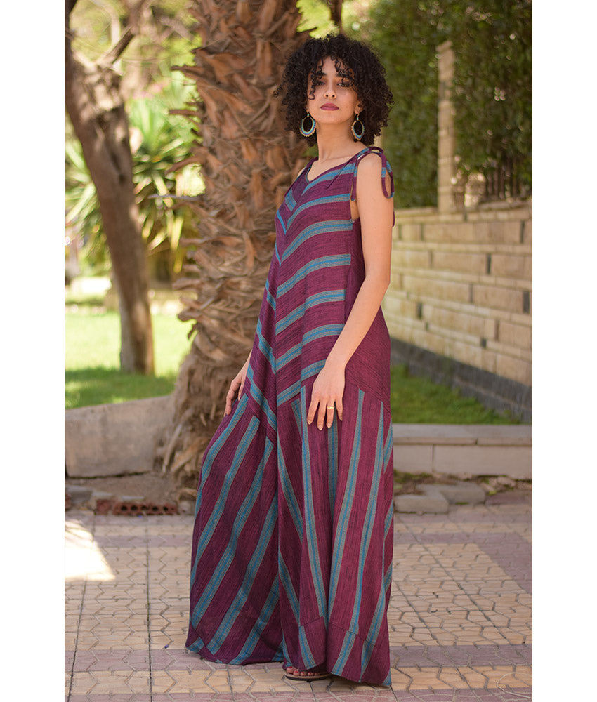 Purple & Baby Blue Flowy Jumpsuit/Dress handmade in Egypt & available at Jozee boutique