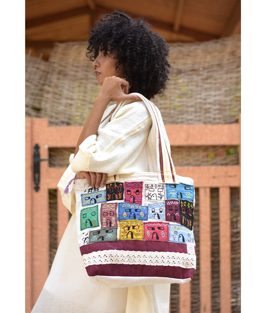 Off White Embroidered Tote Bag handmade in Egypt & available in Jozee boutique