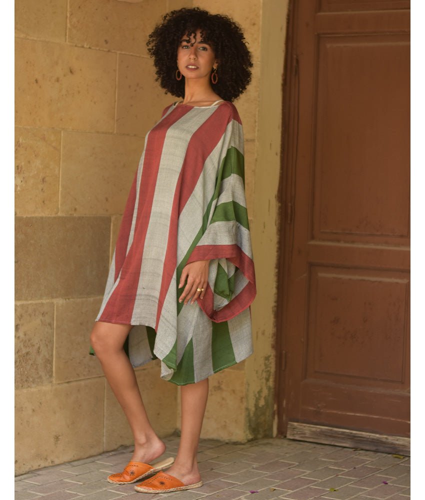 Multicolored Viscose Midi Dress with Inspired Pattern handmade in Egypt & available at Jozee Boutique.