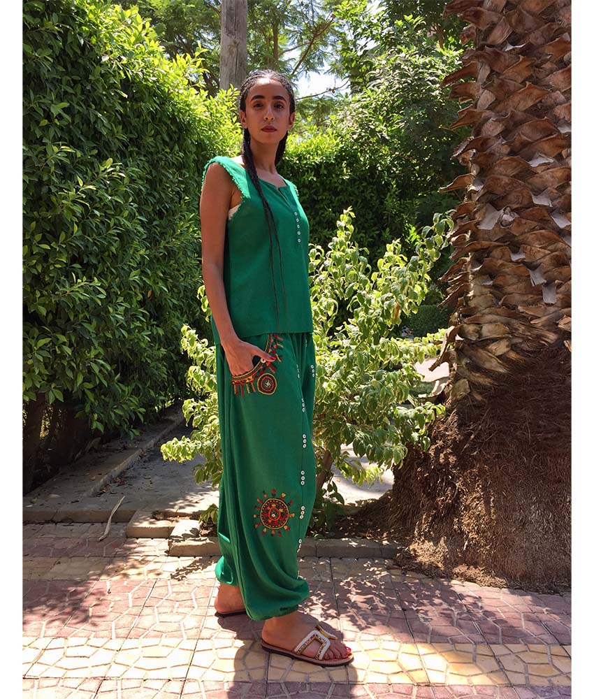 Green Linen Top handmade in Egypt & available in Jozee boutique