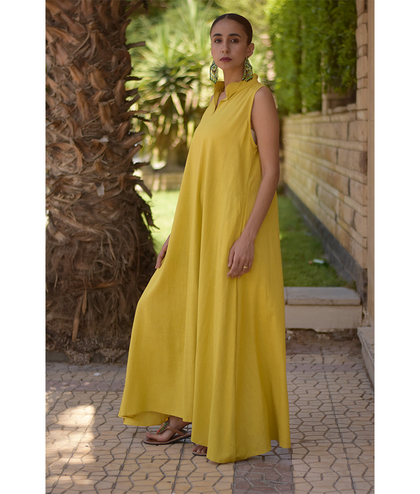 Mustard Linen Japanese Dress made in Egypt & available in Jozee boutique