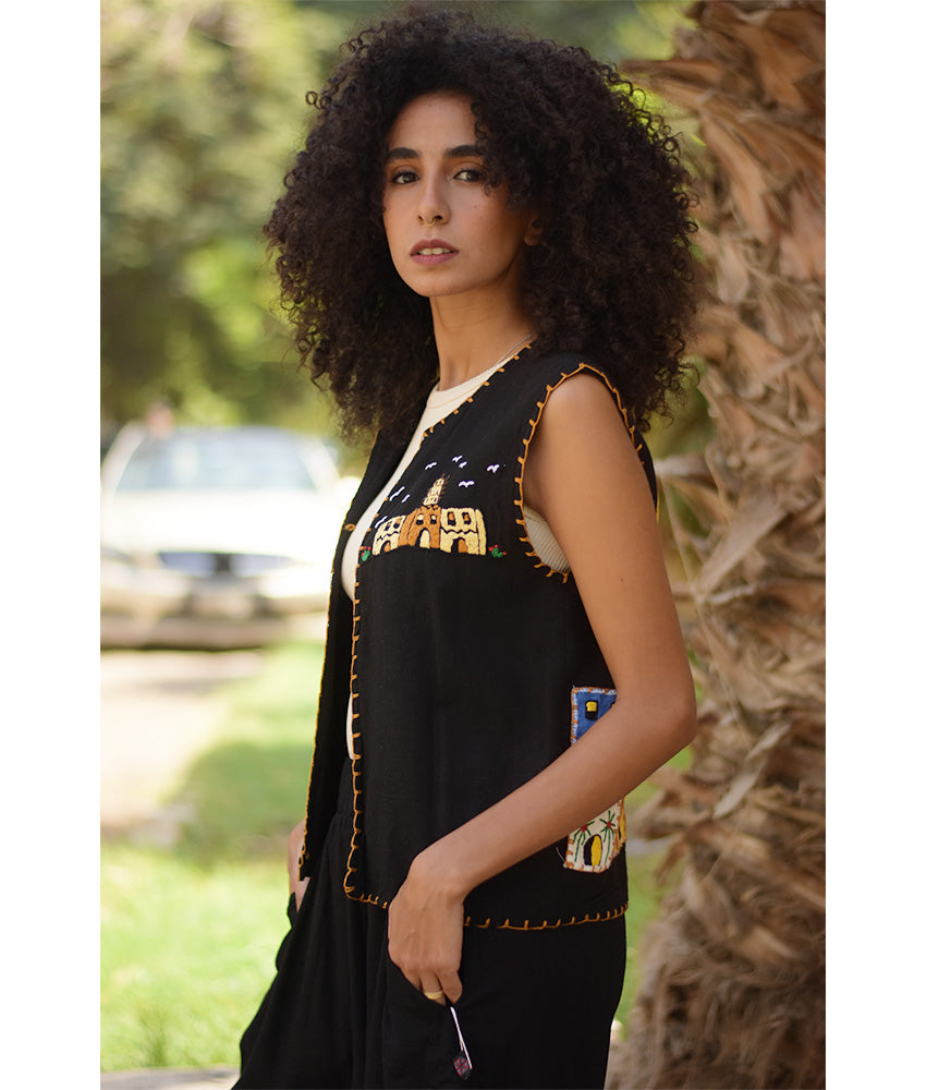 Black Hand Embroideries Linen Vest - Fatoum