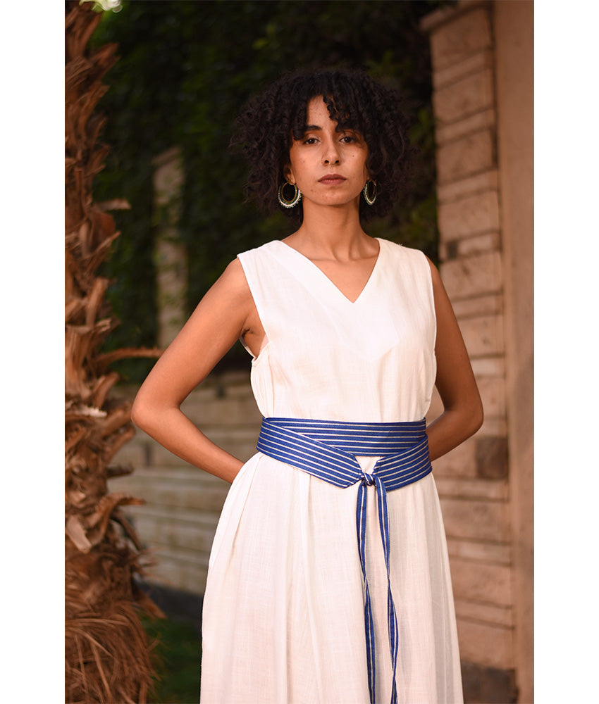 Blue & Silver Silk & Cotton Loom Woven Double Wrap Belt handmade in Egypt and available at Jozee Boutique