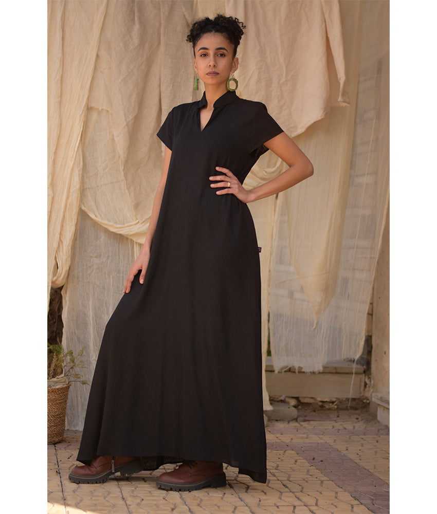 Black Linen Japanese Dress made in Egypt & available in Jozee boutique