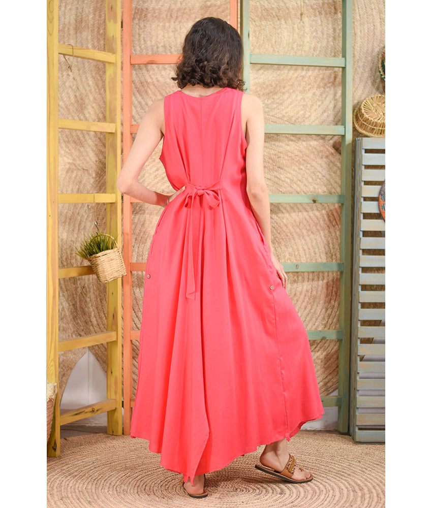 Fuchsia Linen Tent Dress With Side Buttons handmade in Egypt & available at Jozee boutique