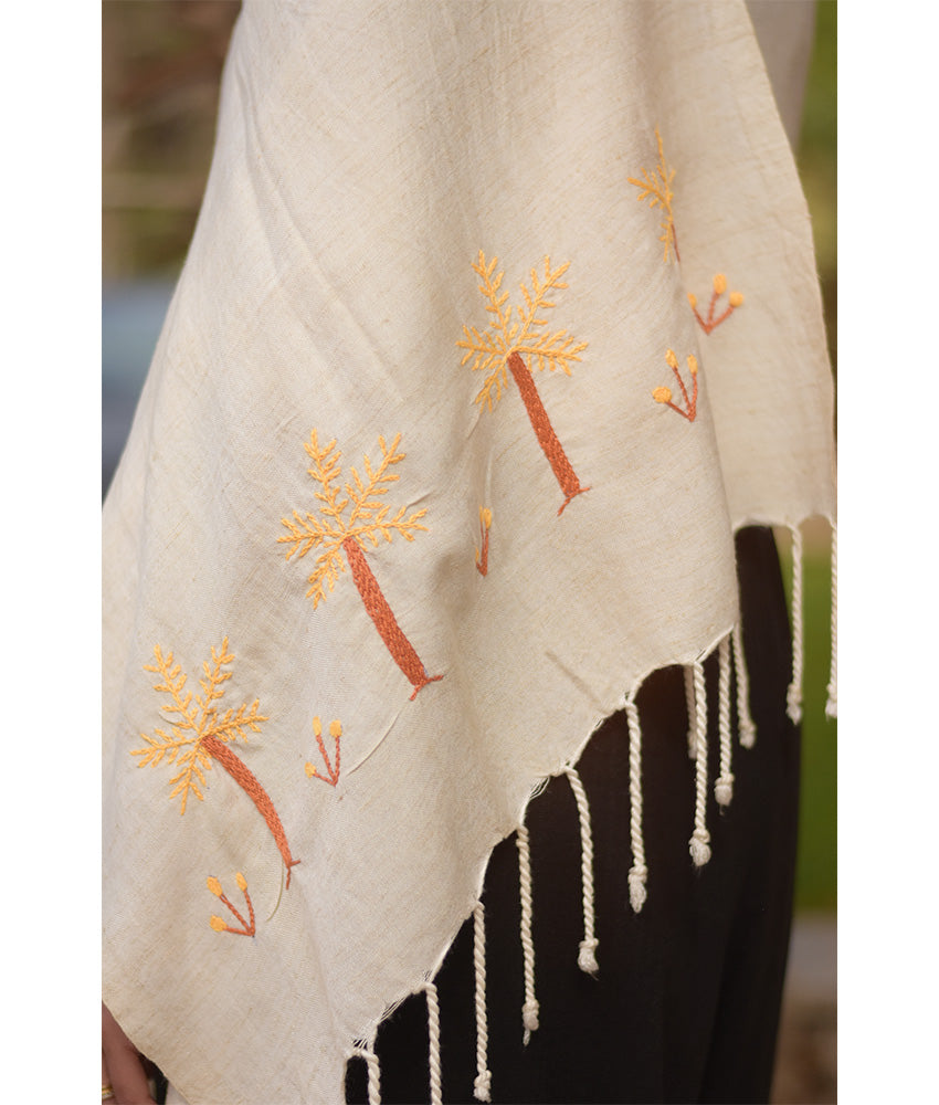 Off White Embroidered Linen Shawl handmade in Egypt & available at Jozee Boutique.handmade in Egypt & available at Jozee Boutique.