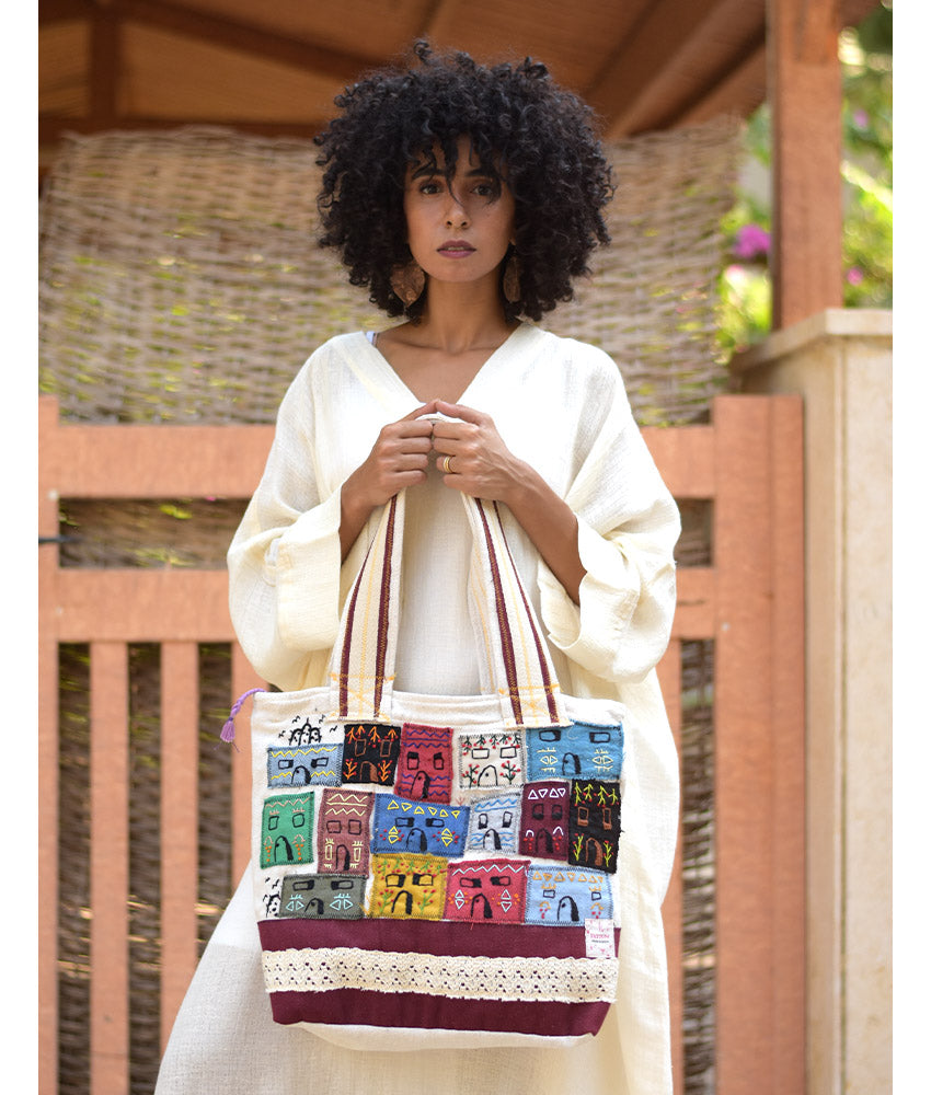 Off White Embroidered Tote Bag handmade in Egypt & available in Jozee boutique
