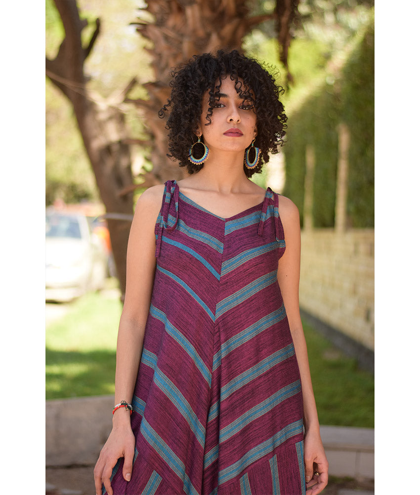 Purple & Baby Blue Flowy Jumpsuit/Dress handmade in Egypt & available at Jozee boutique