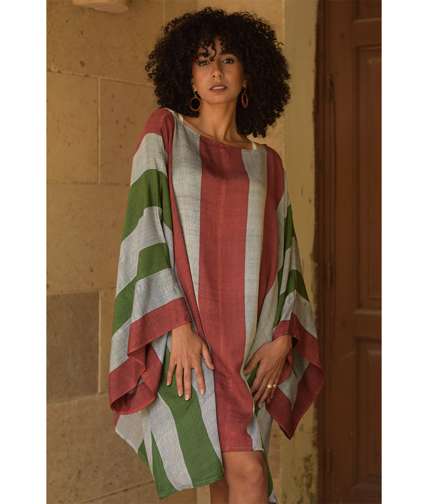 Multicolored Viscose Midi Dress with Inspired Pattern handmade in Egypt & available at Jozee Boutique.