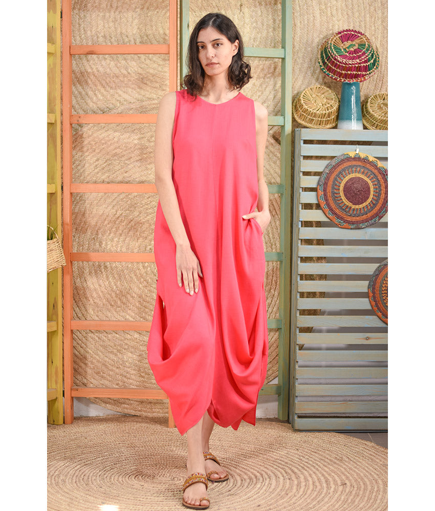 Fuchsia Linen Tent Dress With Side Buttons handmade in Egypt & available at Jozee boutique
