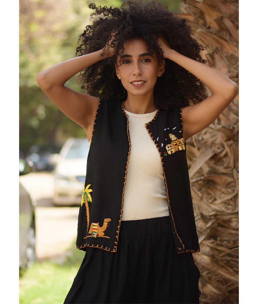 Black Hand Embroideries Linen Vest - Fatoum