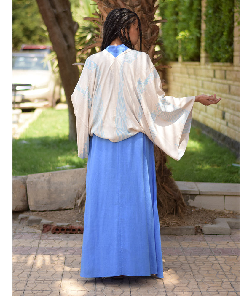 Blue & Beige Viscose Bolero handmade in Egypt & available at Jozee Boutique.