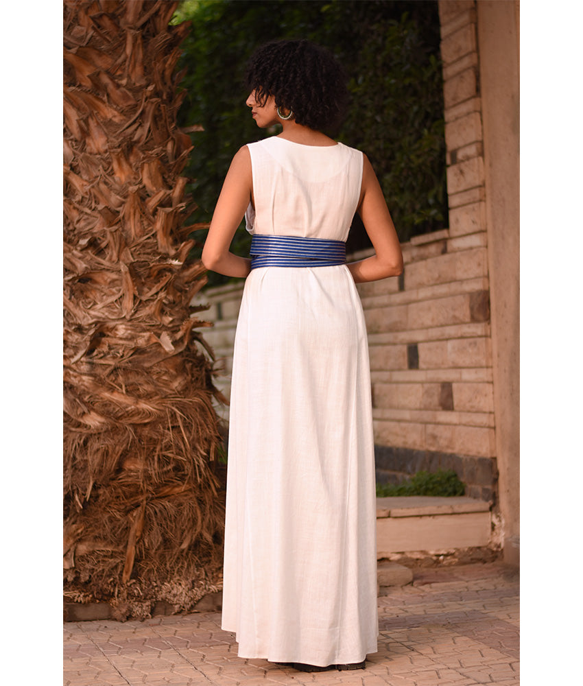 Blue & Silver Silk & Cotton Loom Woven Double Wrap Belt handmade in Egypt and available at Jozee Boutique