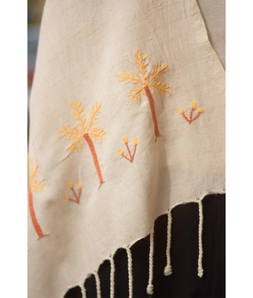 Off White Embroidered Linen Shawl handmade in Egypt & available at Jozee Boutique.handmade in Egypt & available at Jozee Boutique.