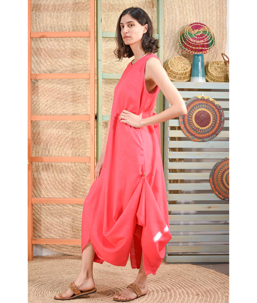 Fuchsia Linen Tent Dress With Side Buttons handmade in Egypt & available at Jozee boutique
