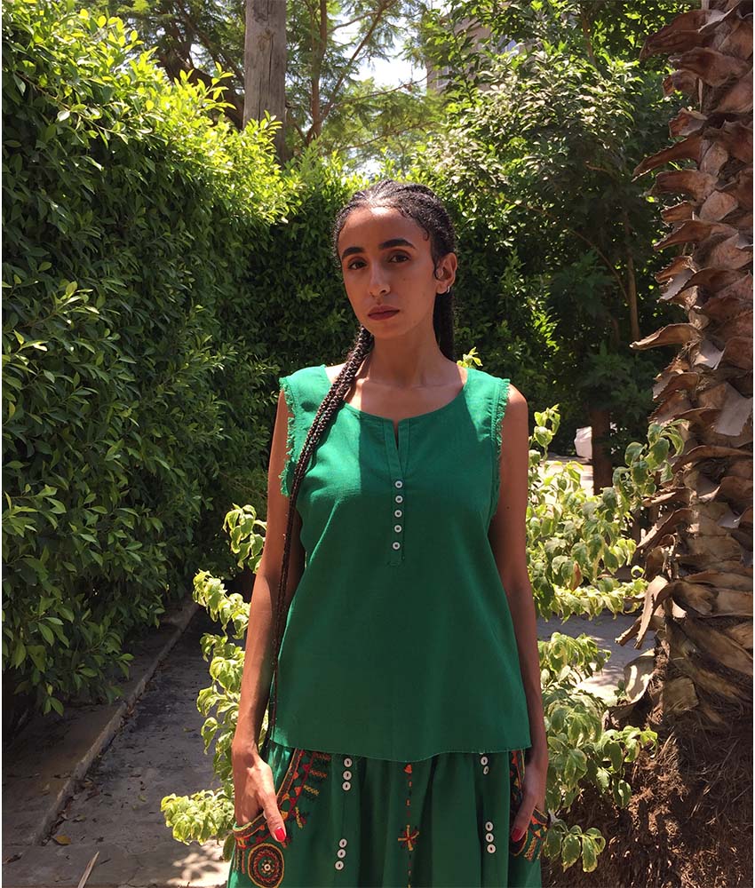 Green Linen Top handmade in Egypt & available in Jozee boutique
