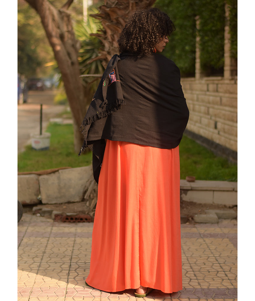 Black Embroidered Linen Shawl handmade in Egypt & available at Jozee Boutique.handmade in Egypt & available at Jozee Boutique.